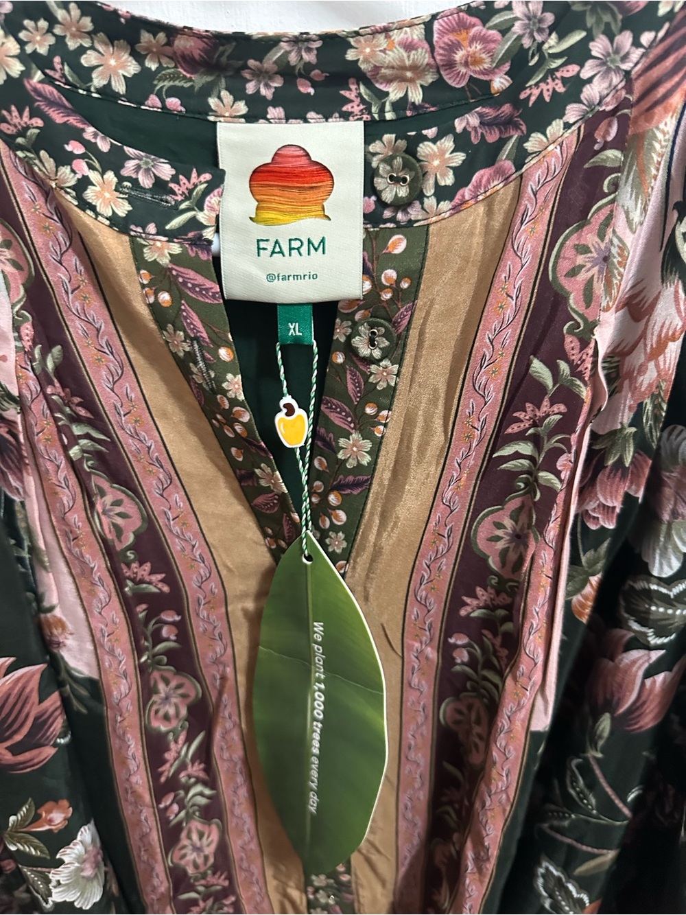 FARM Rio Olive and Dusty Rose Floral Puff-Sleeve Mini Dress - Picture 4 of 4